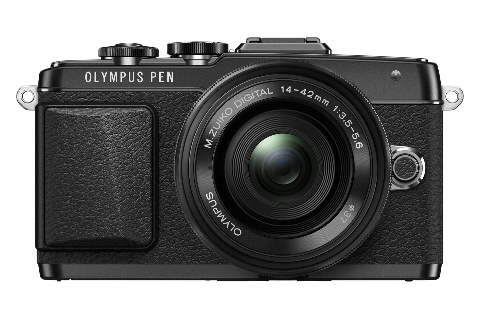 Front-facing product shot of the black Olympus PEN E-PL6